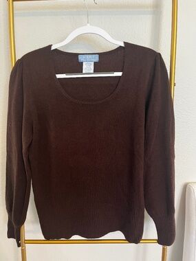 U Knit 100 Cashmere Sweater XL Brown Puff Sleeve Soft Luxury Knit Women's